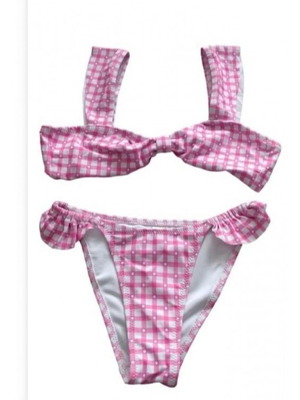 Girls' bikini swimsuit Pink-White check 8-10 Years