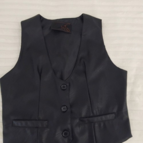 Leather set like new, vest and midi skirt with belt, black