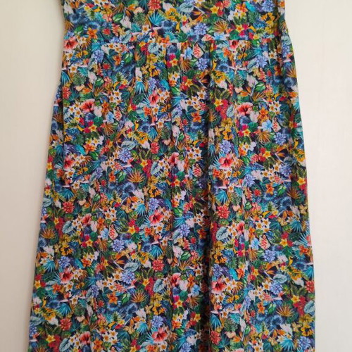 Chaton midi dress with tropical print and open back, Large