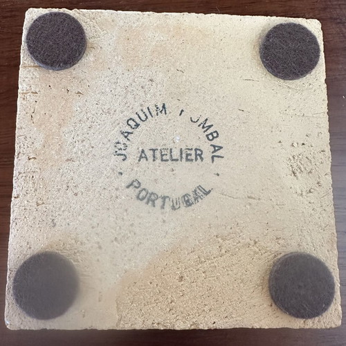 Handmade ceramic coaster from Portugal with sailing ship design