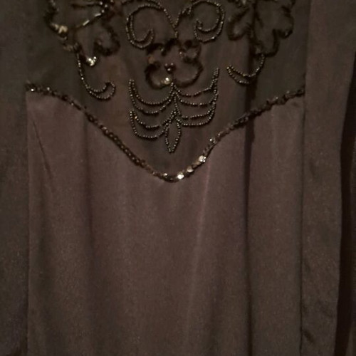 Satin dress with embroidered sheer bust and back like new, black, size M