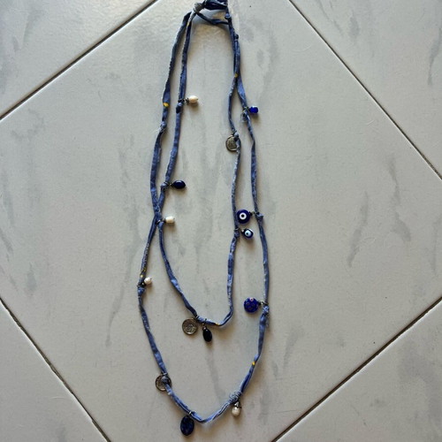 Necklace from denim fabric and beads new
