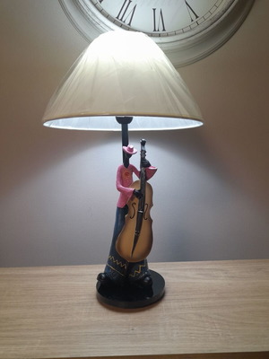 Table lamp handmade with plexiglass base and beige shade