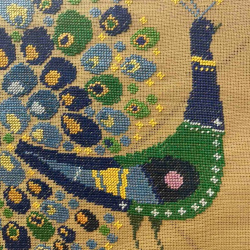 Handmade framed embroidery used, 0.45 x 0.40 m