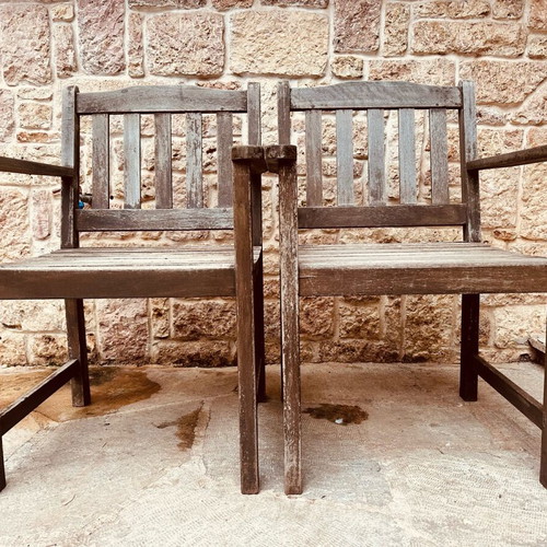 Garden chairs used, 2 pieces, solid teak wood