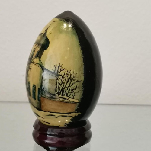Wooden egg used with hand painting, Russian church motif