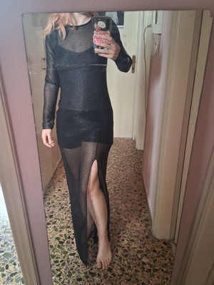 SunsetGo! See Through Summer Dress Like New, Black with Glittery Polka Dots