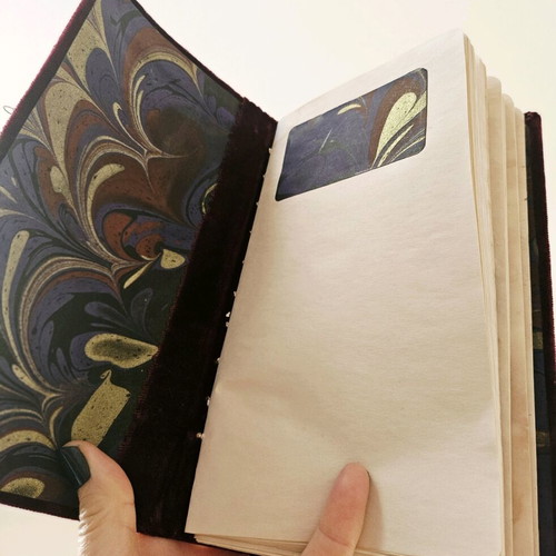 Handmade artistic notebook like new with velvet cover