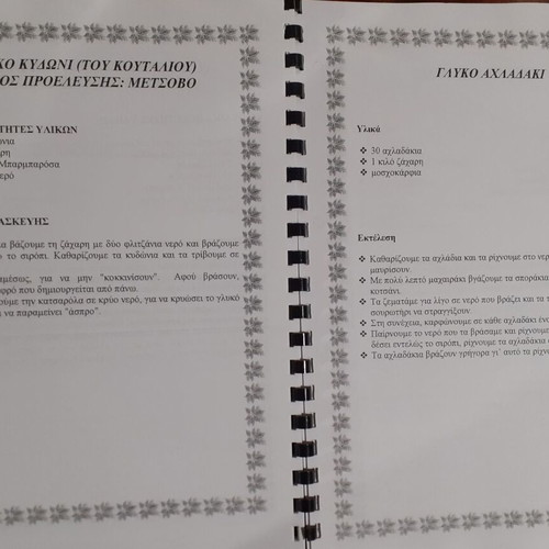 Cookbook used with plastic binding, Greek recipes