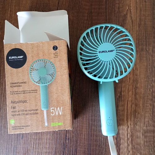 Eurolamp rechargeable handheld fan with USB and 3 speeds