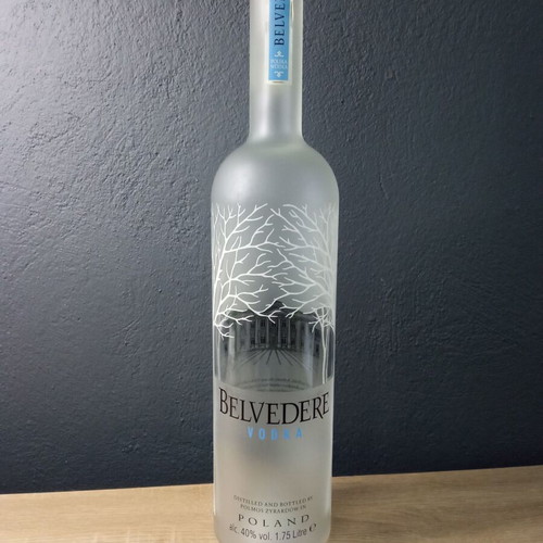 Large empty Belvedere 1.75 lit. bottle used with light