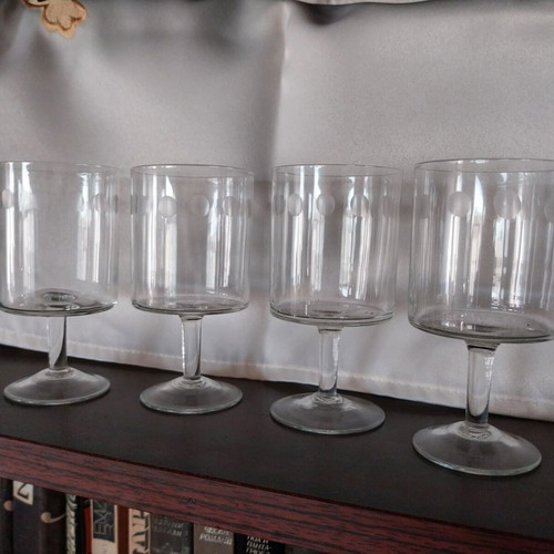 Set of 4 vintage liqueur glasses from the 70s, glass with stem