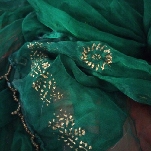 Indian green scarf like new, lightweight chiffon with gold details