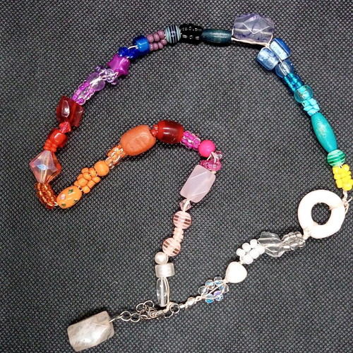Necklace with colorful beads and moss agate semiprecious stone