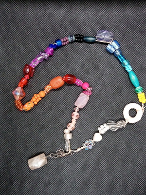 Necklace with colorful beads and moss agate semiprecious stone