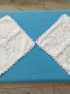 Vintage embroidered pillowcases pair with lace, like new