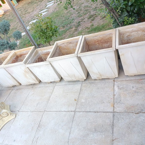 Large garden pots used, set of 6, cement with feet
