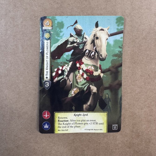 A Game of Thrones The Card Game The Knight of Flowers promo card used, warped