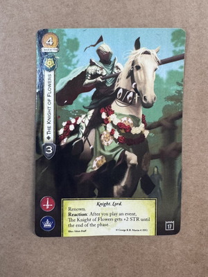 A Game of Thrones The Card Game The Knight of Flowers promo card used, warped