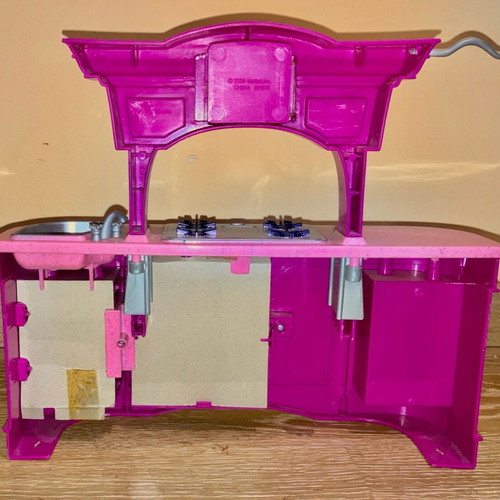 Barbie kitchen used, pink, missing microwave oven door