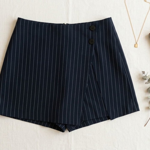 Zara striped skort new, navy blue with buttons, size M