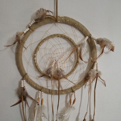 Handmade Boho Dreamcatcher double circle 28cm used, natural style