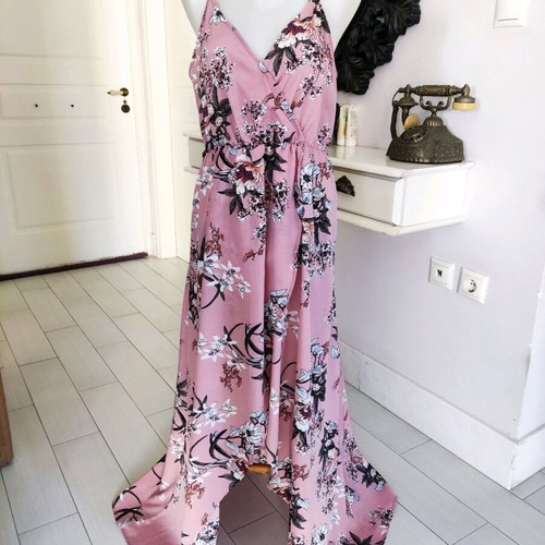 Floral maxi dress pink pastel No.L like new