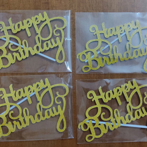 Διακοσμητικό τούρτας Happy Birthday χρυσαφί καινούργιο με glitter