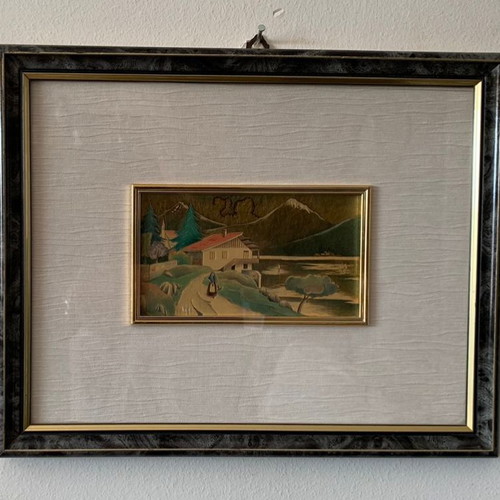 Painting Italian lithograph Serie Oro used with wooden frame