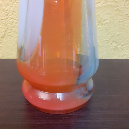 Glass vase used, vintage artistic blown glass with white and orange colors