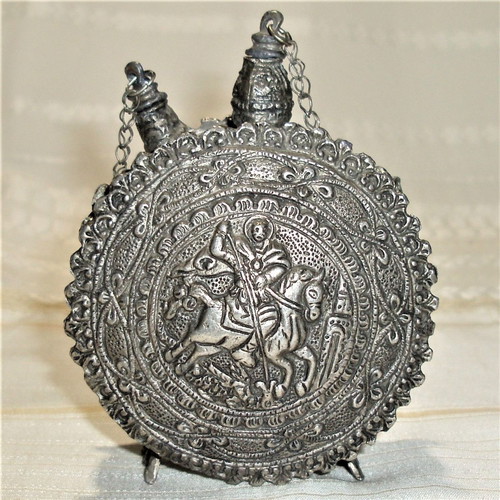 Holy water flask double-sided with Saint George used