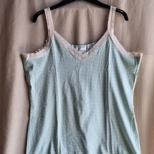 Marks & Spencer Large Summer Striped Pistachio Cami Top Lace Cotton