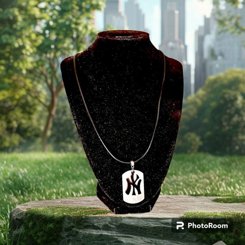 Handmade men's necklace with black leather cord and steel NY element new