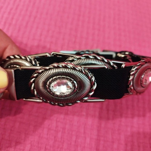 Elastic black belt with metal decorations and crystals, new
