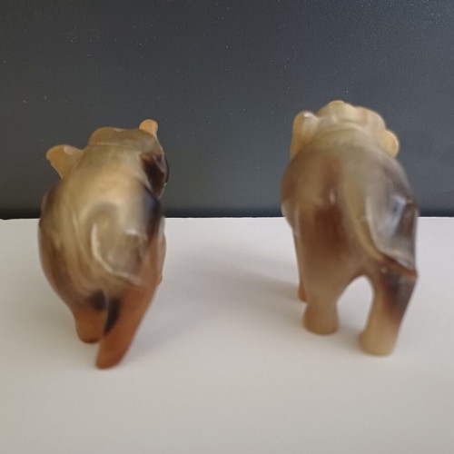 Carved elephant figurines used, set of two, missing tusks