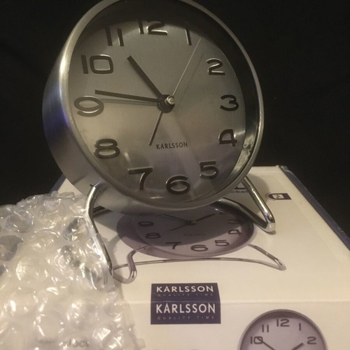 Karlsson Analog Table Clock new satin nickel 9.5x7 cm