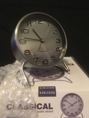Karlsson Analog Table Clock new satin nickel 9.5x7 cm