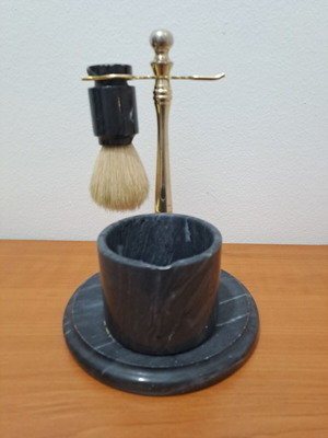 Vintage shaving set used, made of black granite