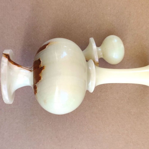 Vintage decanter used from solid natural onyx with stopper 30 cm