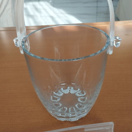 Glass Ice Bucket with Tongs and Handle new