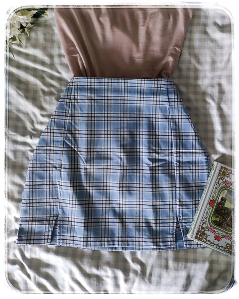 Cute Coquette Mini Skirt • Φούστα Καρό μίνι γαλάζια