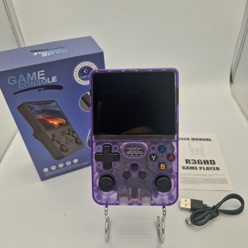 Retro Game Console R36S HD Black Purple new, 64GB TF card included