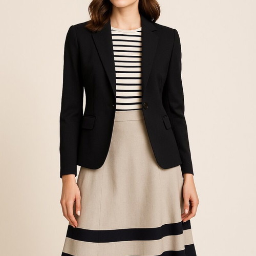 Beige A-line skirt with black stripes like new
