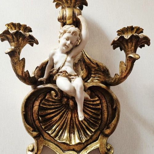 Wall Candlestick 46 cm used, baroque/rococo style with angel figure