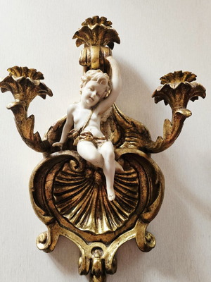 Wall Candlestick 46 cm used, baroque/rococo style with angel figure