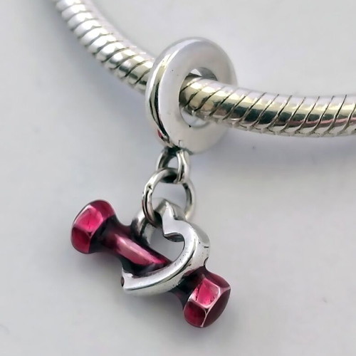 Charm Dumbbell and Heart Silver S925 with Pink Enamel New
