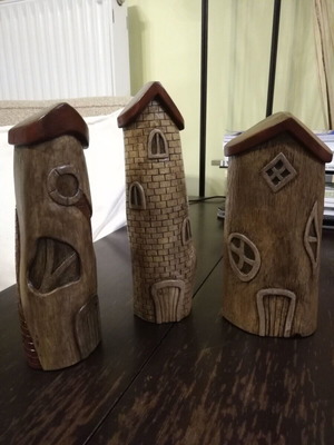 Wooden handmade decorative houses set of 3 new walnut