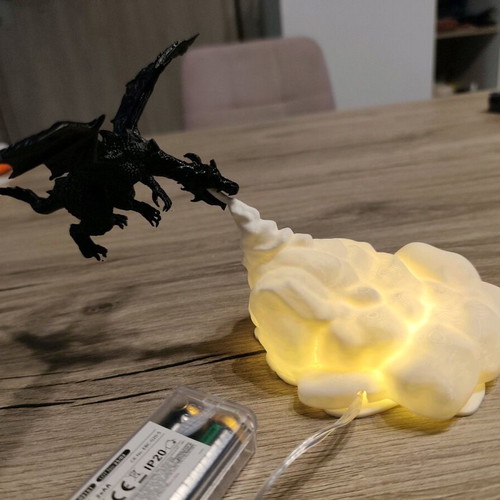 LED Dragon Lamp 3D Printed with Flame Effect New