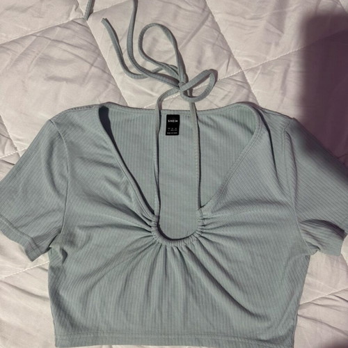 Shein blouse size Large like new, turquoise with tie detail
