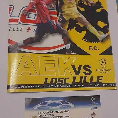 Collectible ticket and match program like new from A.E.K. Champions League 2006
